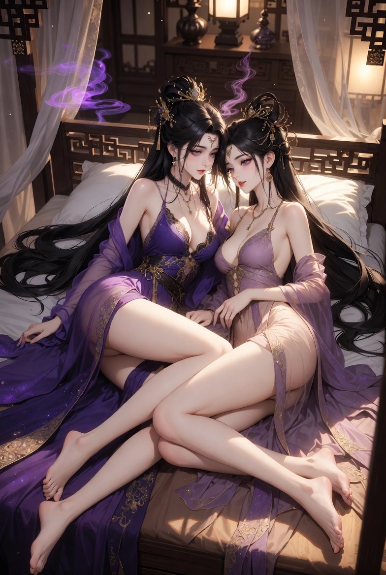 Female anime illustration bedroom warm elegant