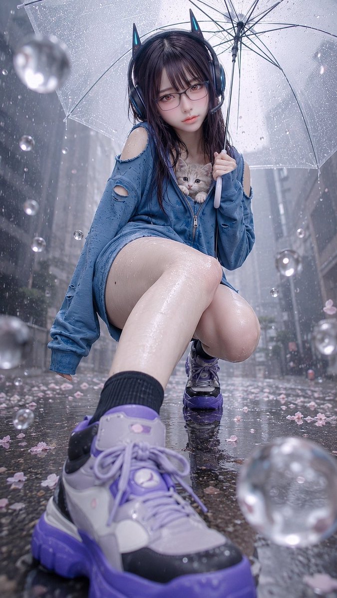 Portrait cinematic realistic rain street