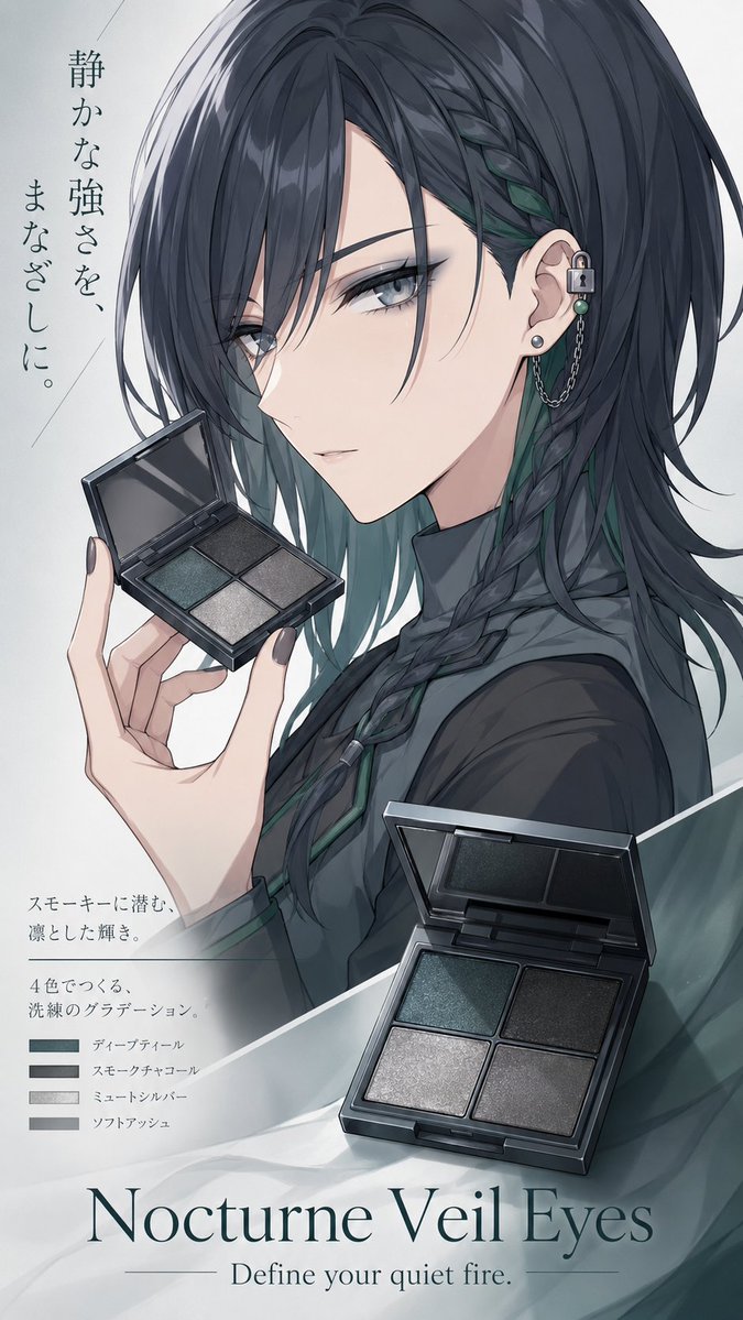 Female anime illustration, cool-toned elegance