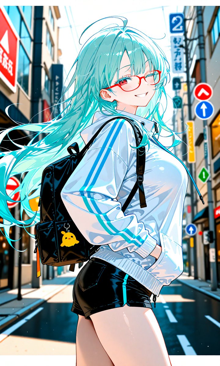 Girl anime illustration, street city