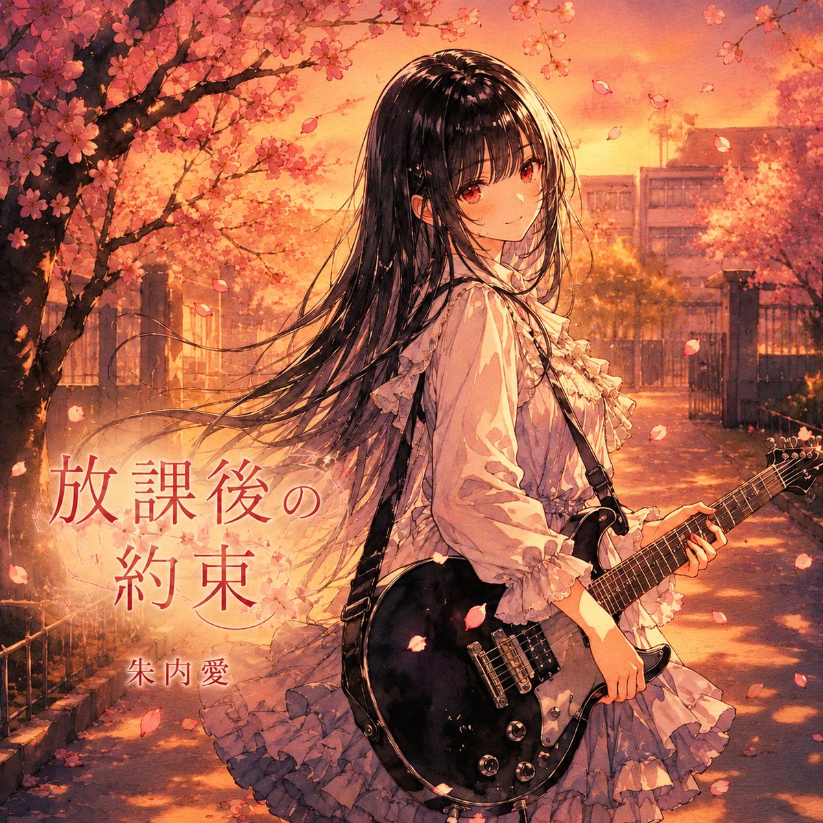 Girl anime cover cherry blossoms warm elegant
