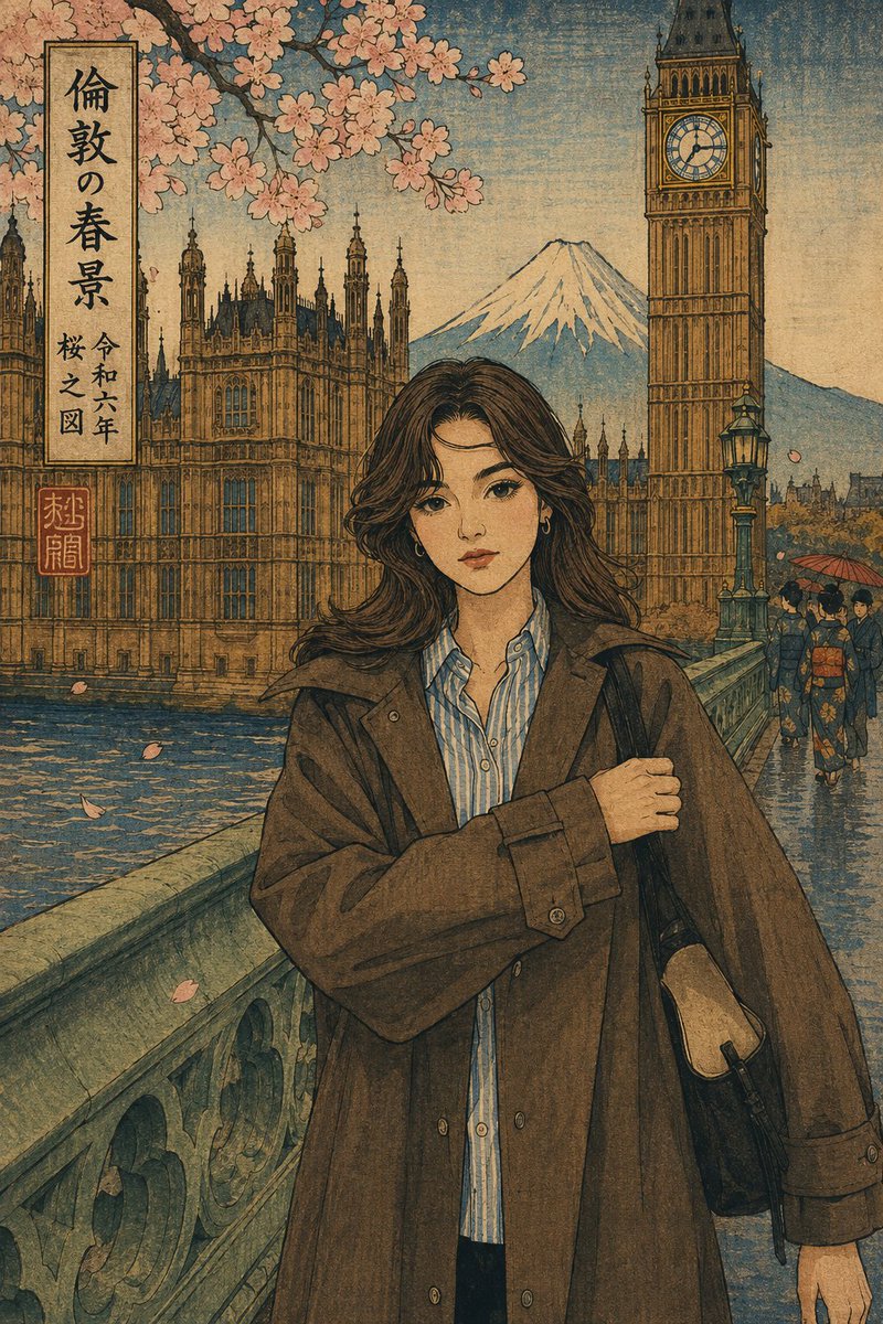 Portrait ukiyo-e cherry blossom mountain