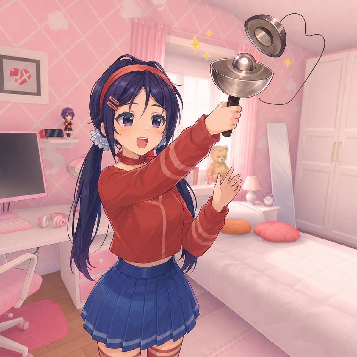 Anime character illustration bedroom dark cute
