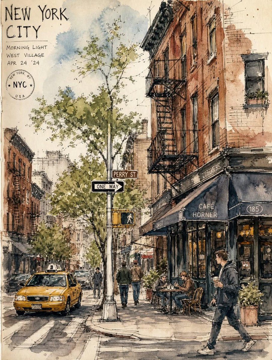 Architectural illustration, watercolor, retro city, elegant
