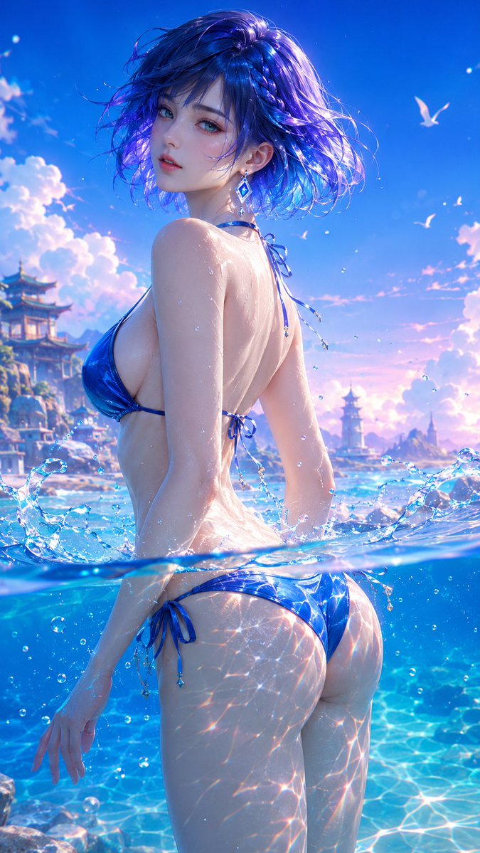 Female 3D illustration dreamy cool tone elegant