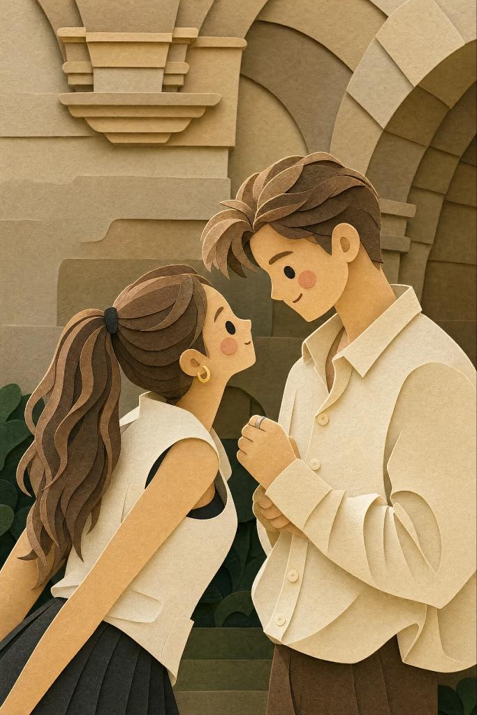 Layered paper-cut style illustration