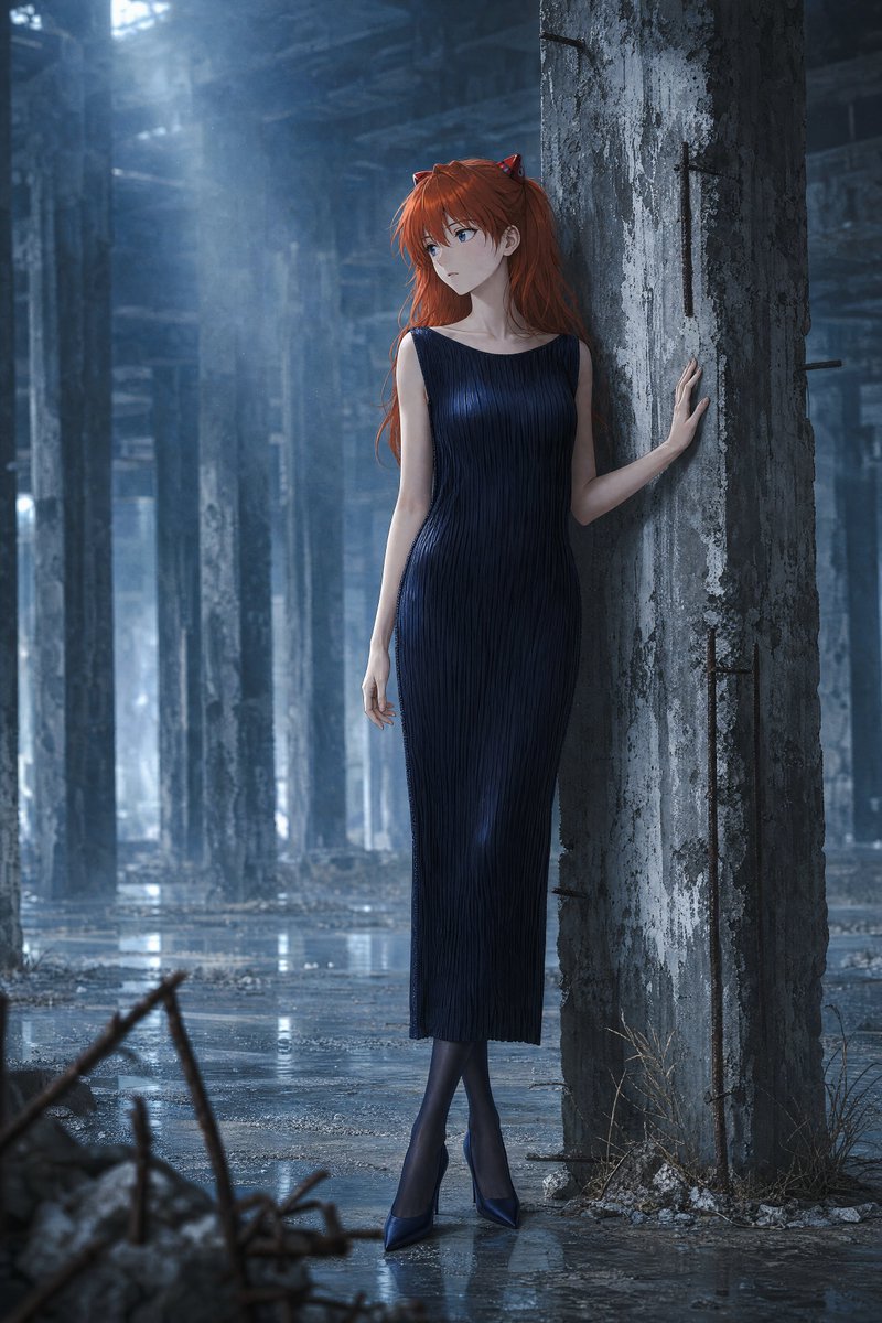 Portrait cinematic minimalist ruins cool tone elegant