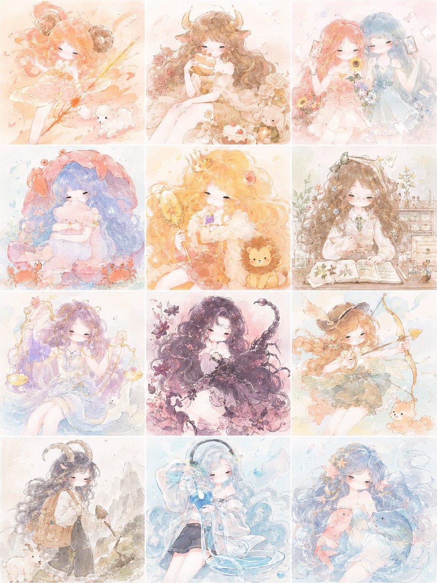 Girls anime watercolor dreamy rain cute