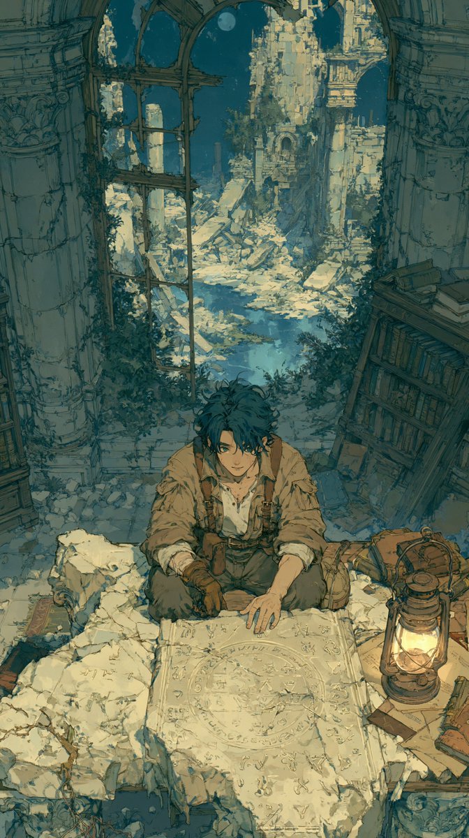 Male anime illustration night scene