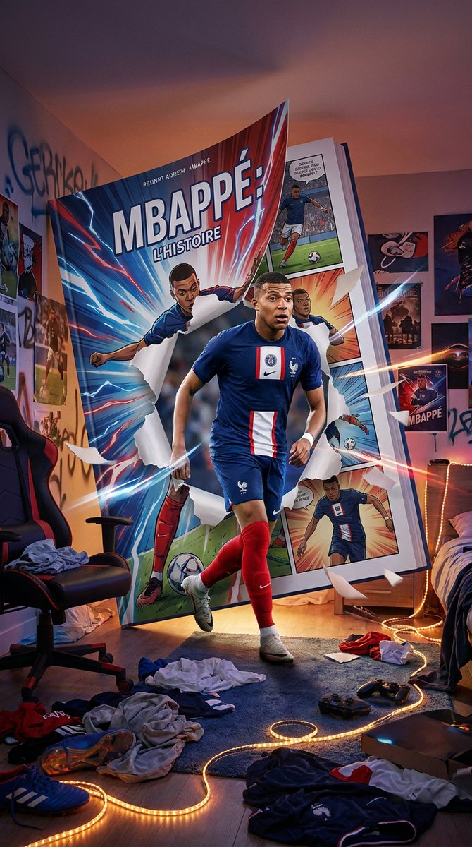 Football superstar bursting out of a comic book