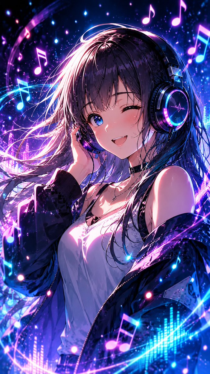 Girl Anime Illustration Neon Cyberpunk.