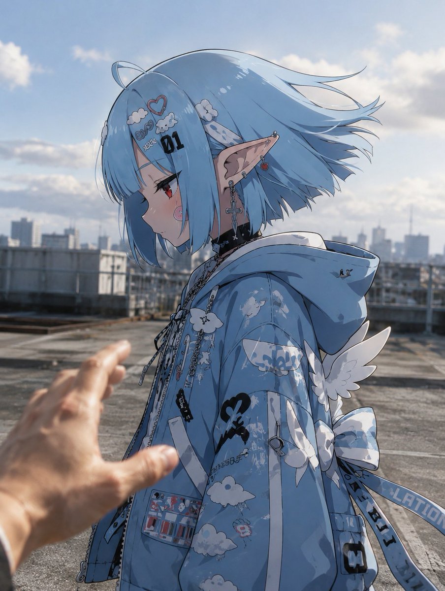 Character anime realistic outdoor city