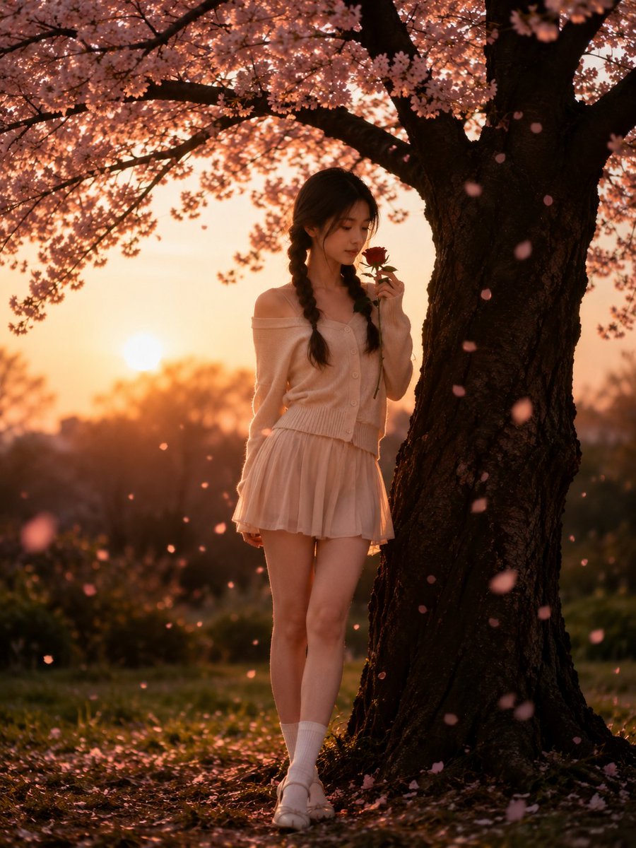 Portrait cinematic anime cherry blossoms warm and elegant