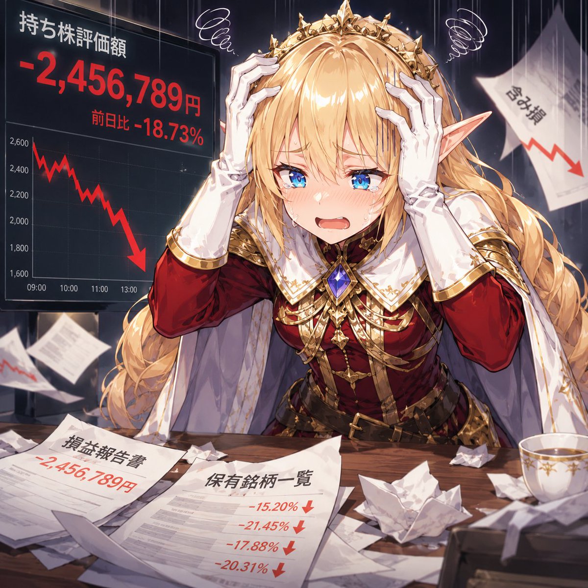 Female anime illustration office cool tone