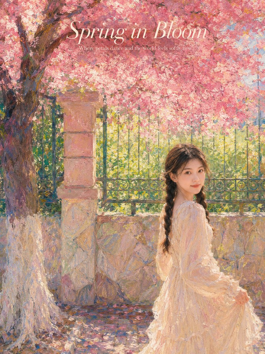 Portrait realistic oil painting dreamy garden elegant.