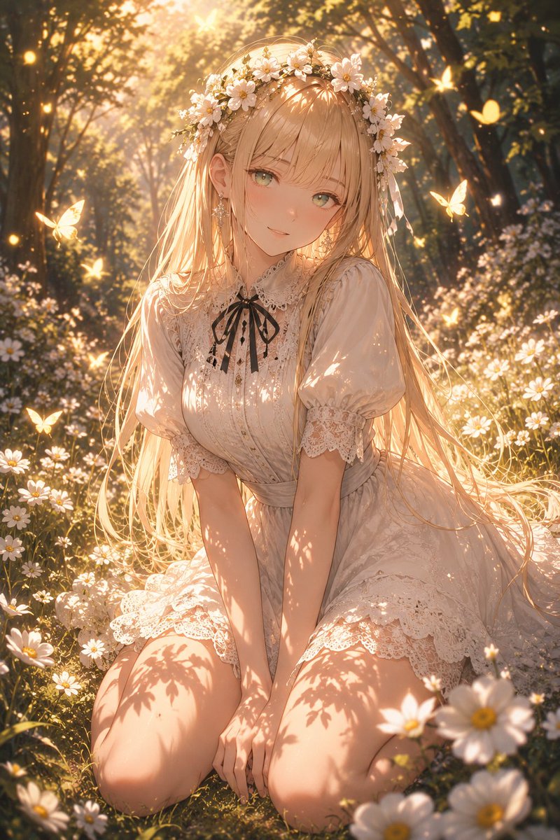 Dreamy anime-style grassland girl