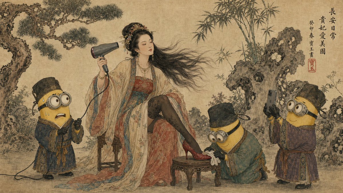 Tang Dynasty Imperial Consort and Minions Gongbi Painting