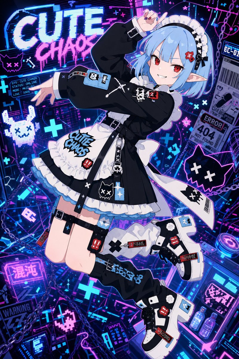 Girl anime illustration cyberpunk neon cute
