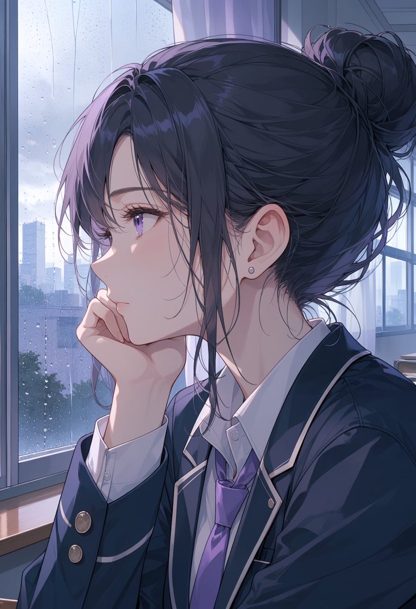 Portrait anime rain urban melancholic