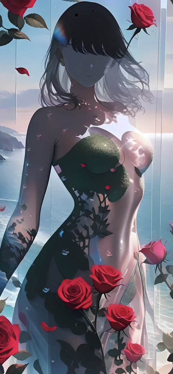 Portrait illustration anime, ocean, dreamy, elegant