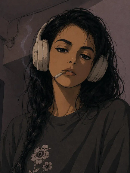 Portrait, anime, hand-drawn, indoor, retro, melancholic