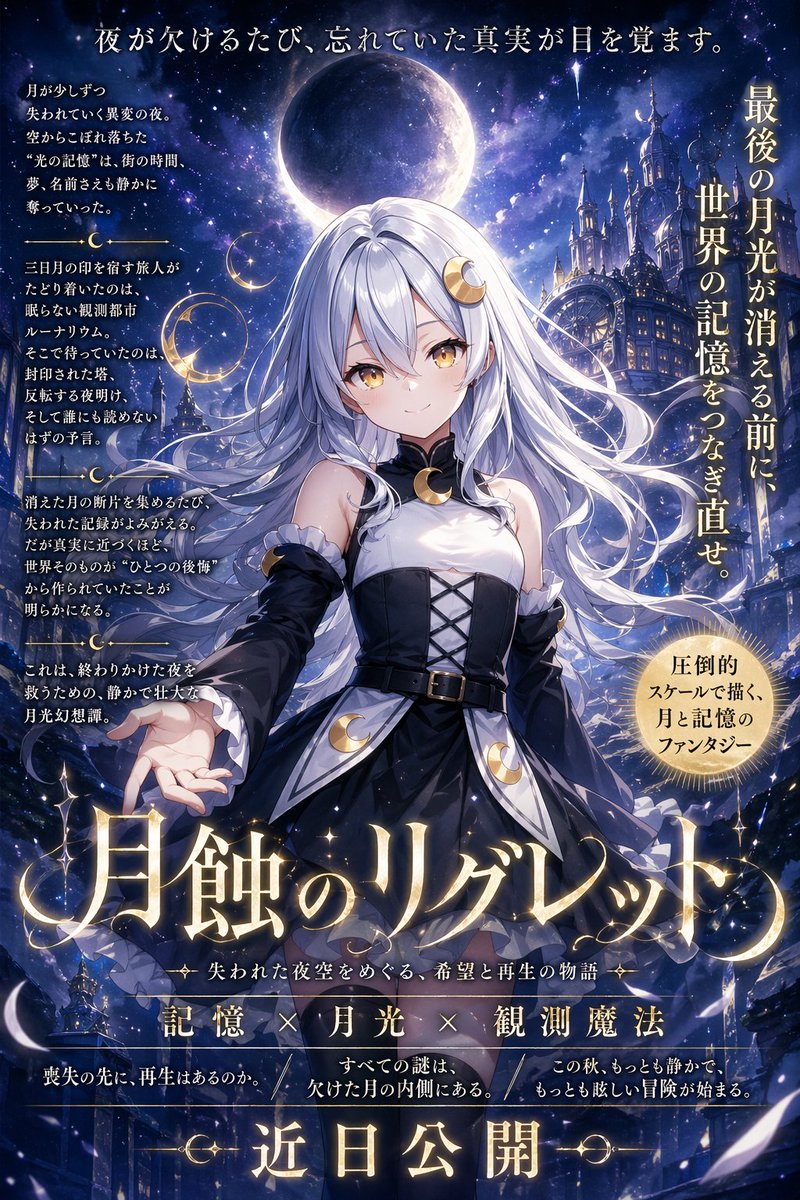 Girl anime poster, starry sky, cool tones, elegant