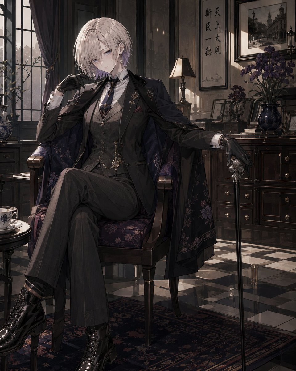 Character illustration train station cool tone elegant