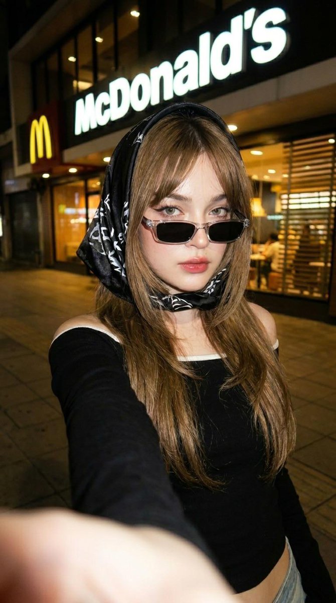 Female realistic film street night scene premium
