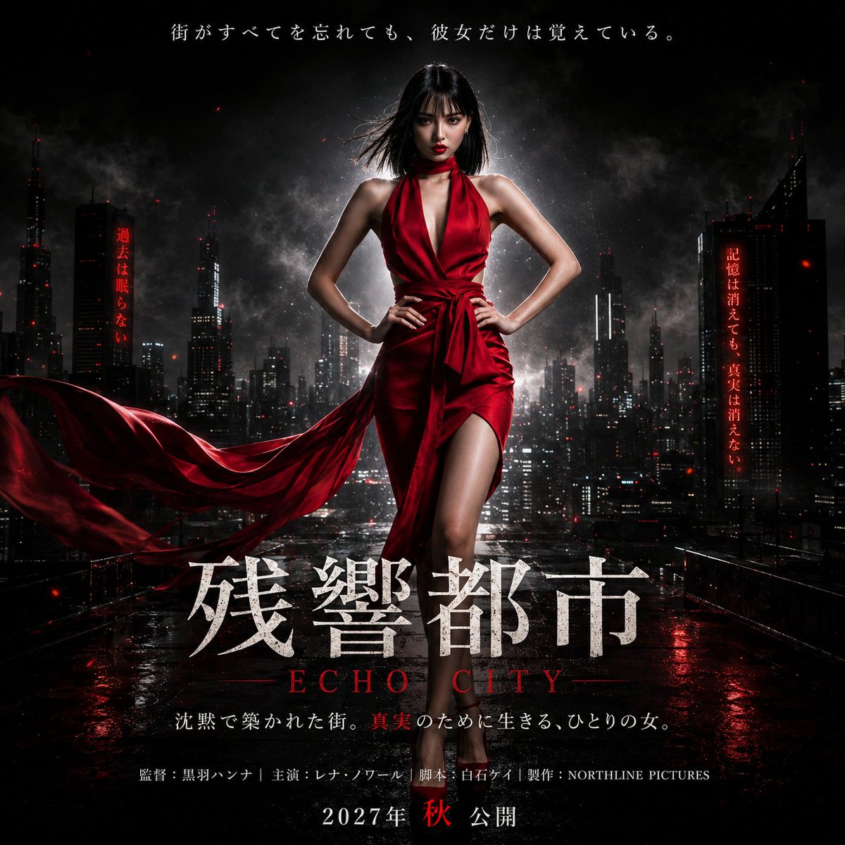 Character anime poster rain city elegant