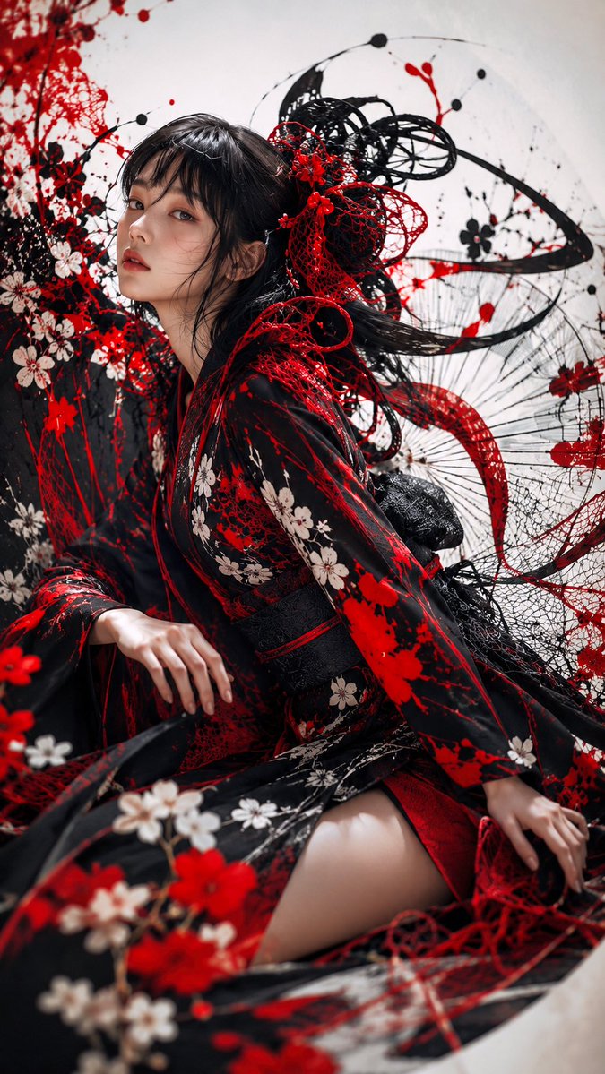 Portrait illustration cherry blossom premium