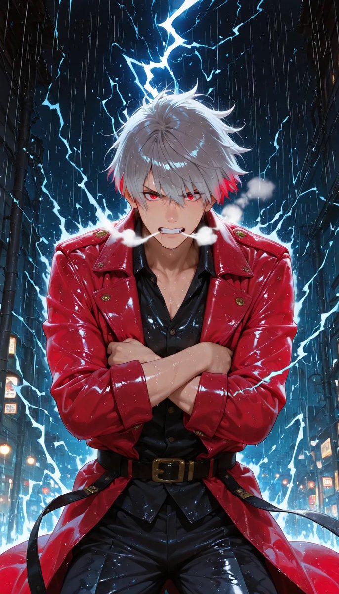 Portrait anime illustration night rain