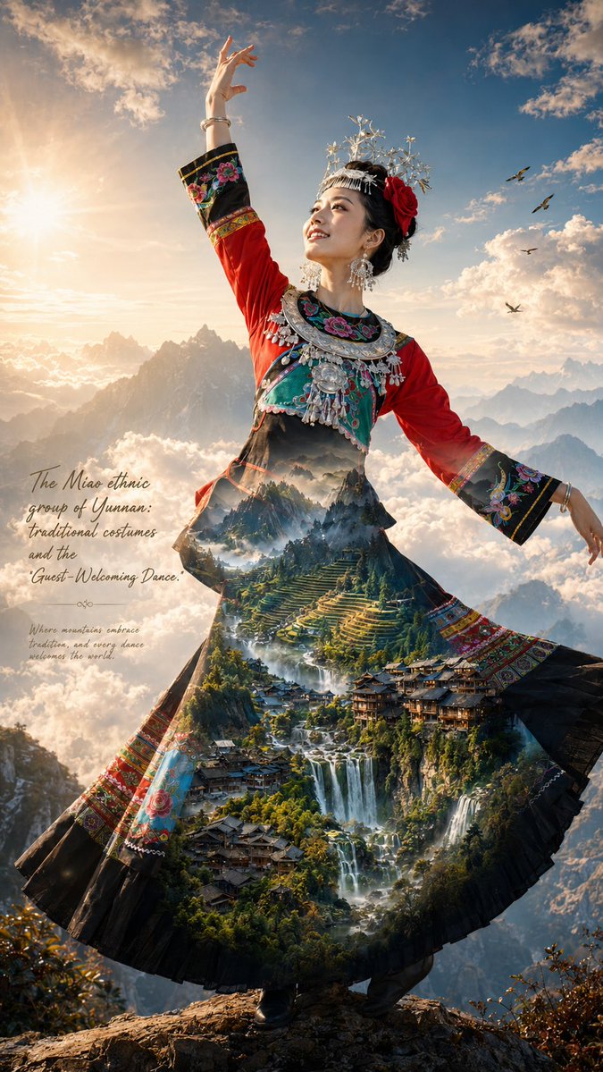 Female poster realistic mountain elegant