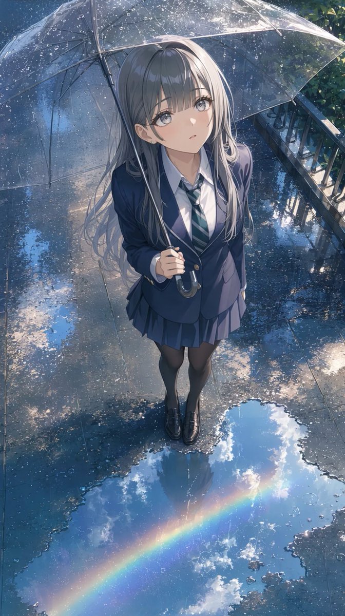 Character anime illustration, rain, gentle