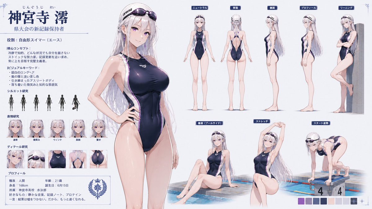 Female anime illustration, cool tone