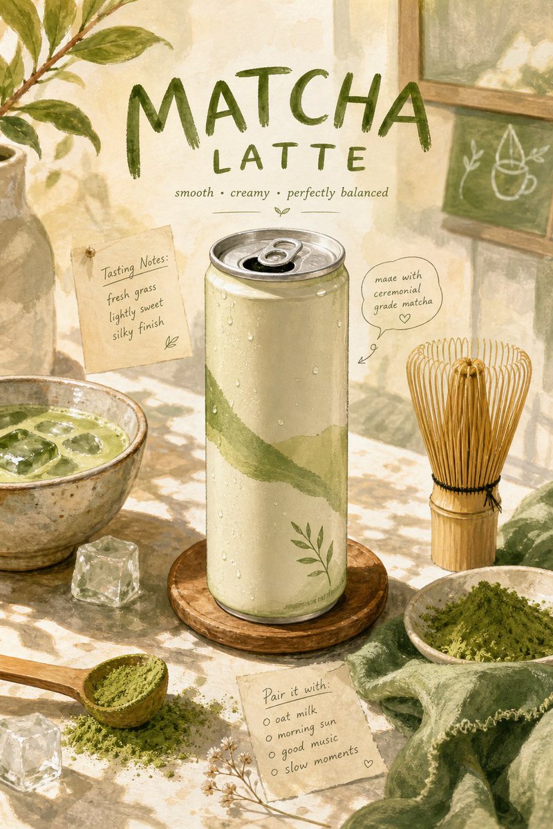 Hand-painted gouache style product poster.