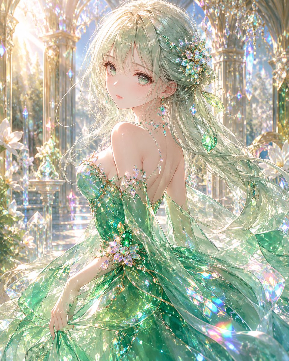 Female anime illustration dreamy garden elegant.
