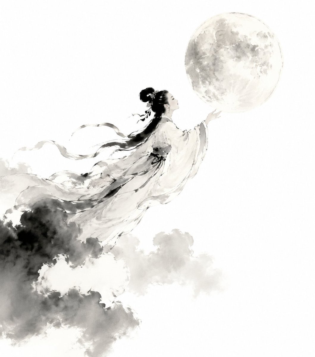 Chinese traditional ink painting style Chang'e