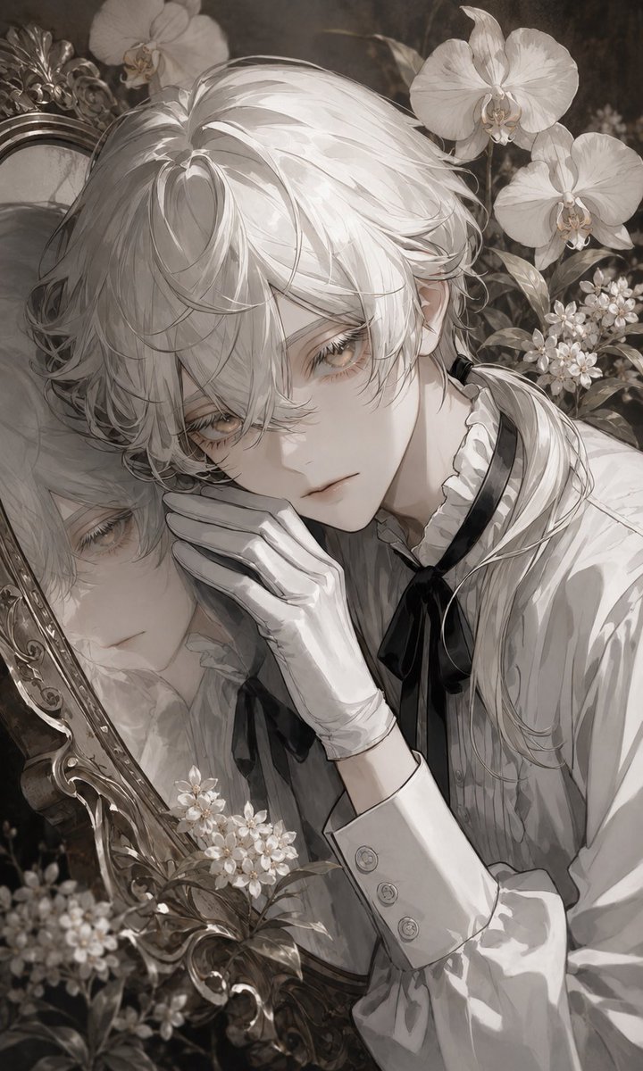 Portrait anime illustration garden melancholic