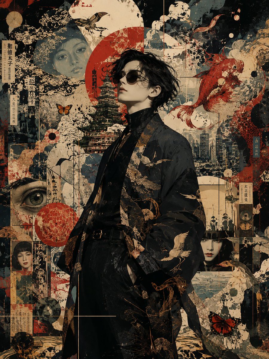 Male cinematic poster retro cyberpunk elegant
