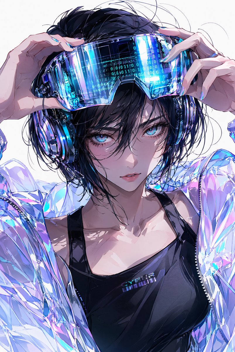 Portrait anime cyber cyberpunk neon elegant