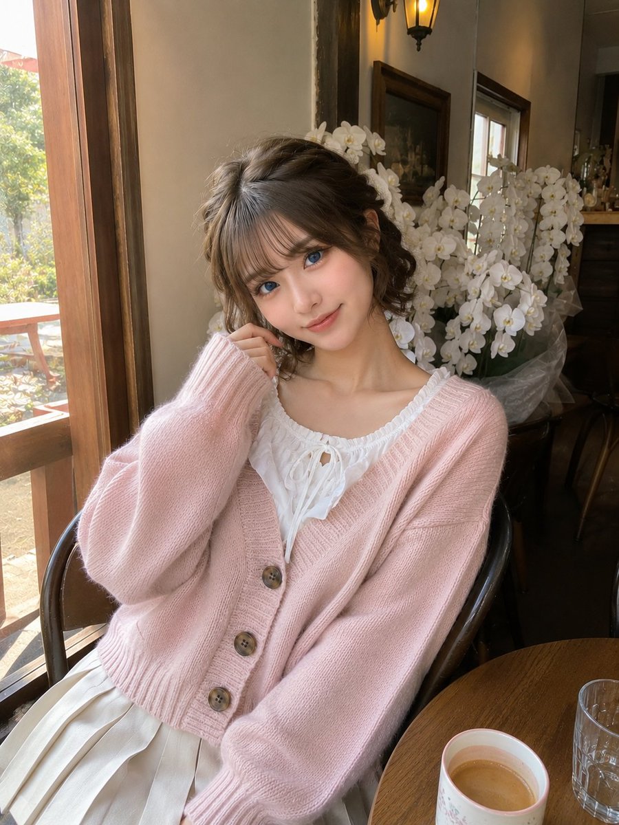 Female realistic indoor cafe cute