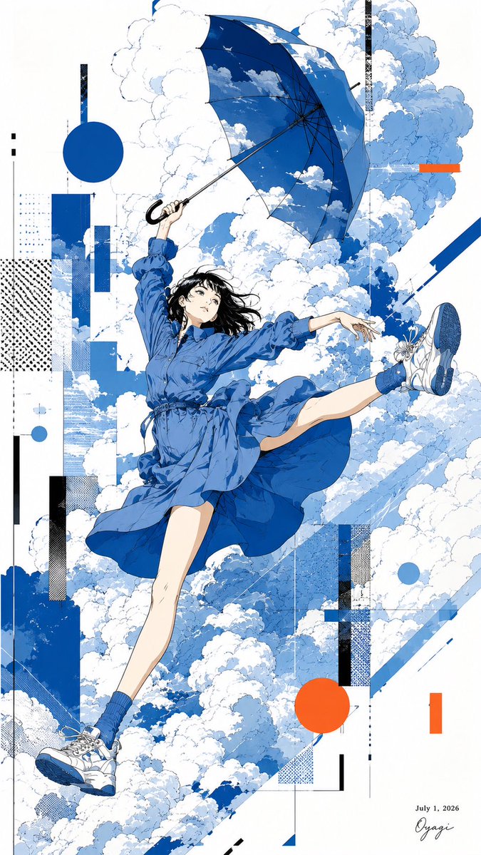 Female anime illustration rain city melancholic