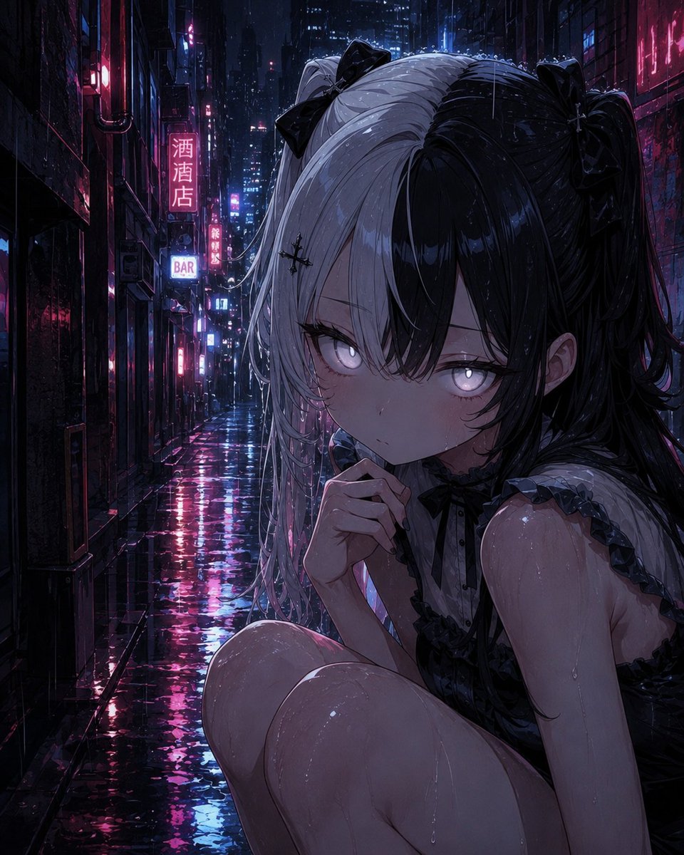 Girl Cinematic Anime Cyberpunk Night Melancholic