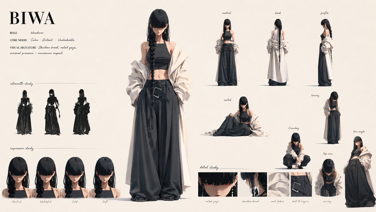 Character anime typography cool-toned elegant