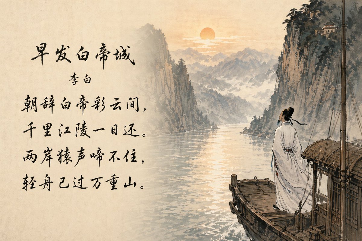 Chinese classical poetry landscape painting scroll