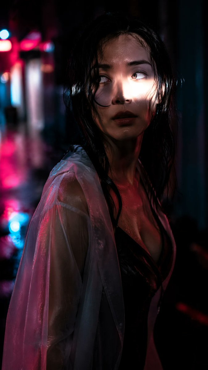Portrait, realistic, neon, melancholic