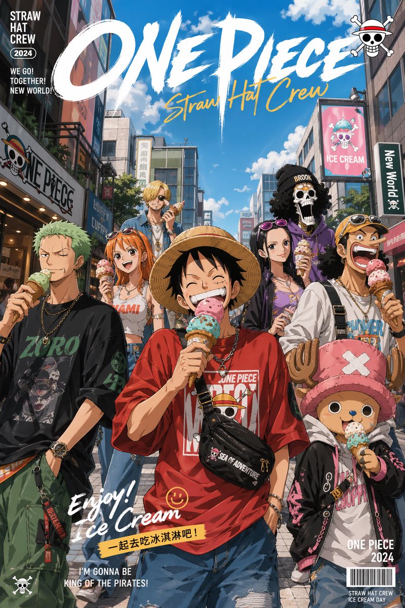 One Piece characters anime poster street city premium