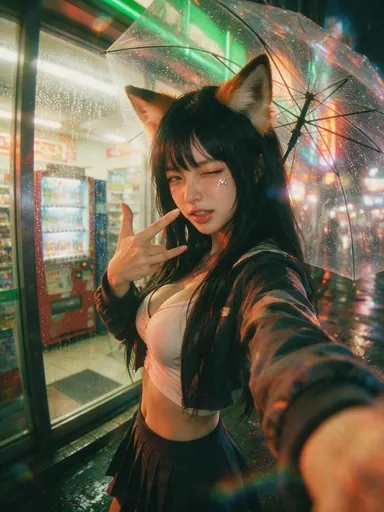 Female Realistic Anime Rain Convenience Store Cute