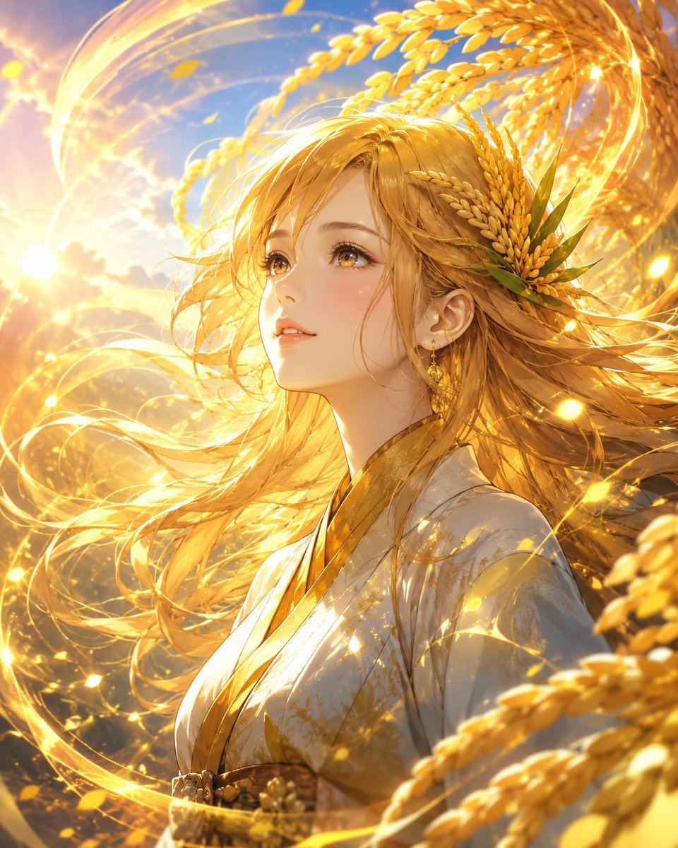 Portrait anime illustration warm elegant.