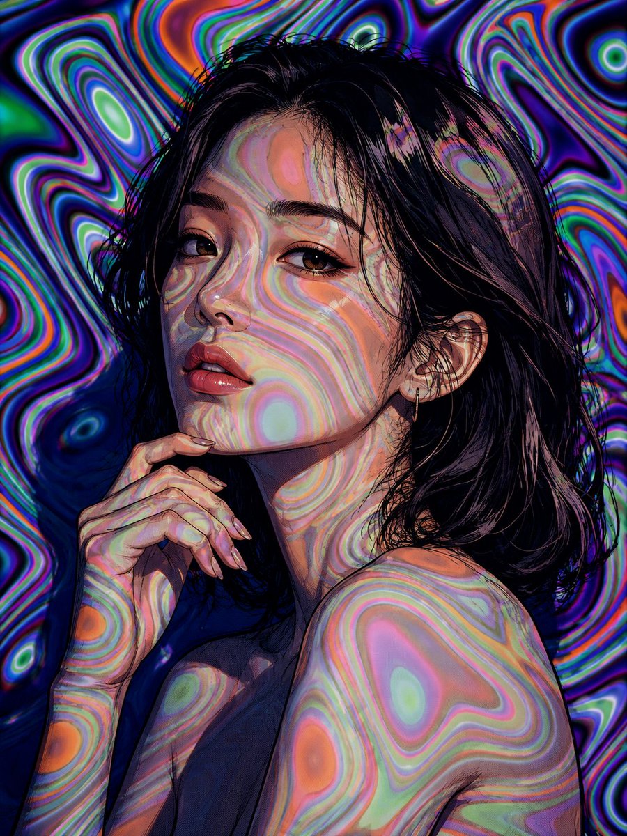 Portrait comic realistic neon warm elegant
